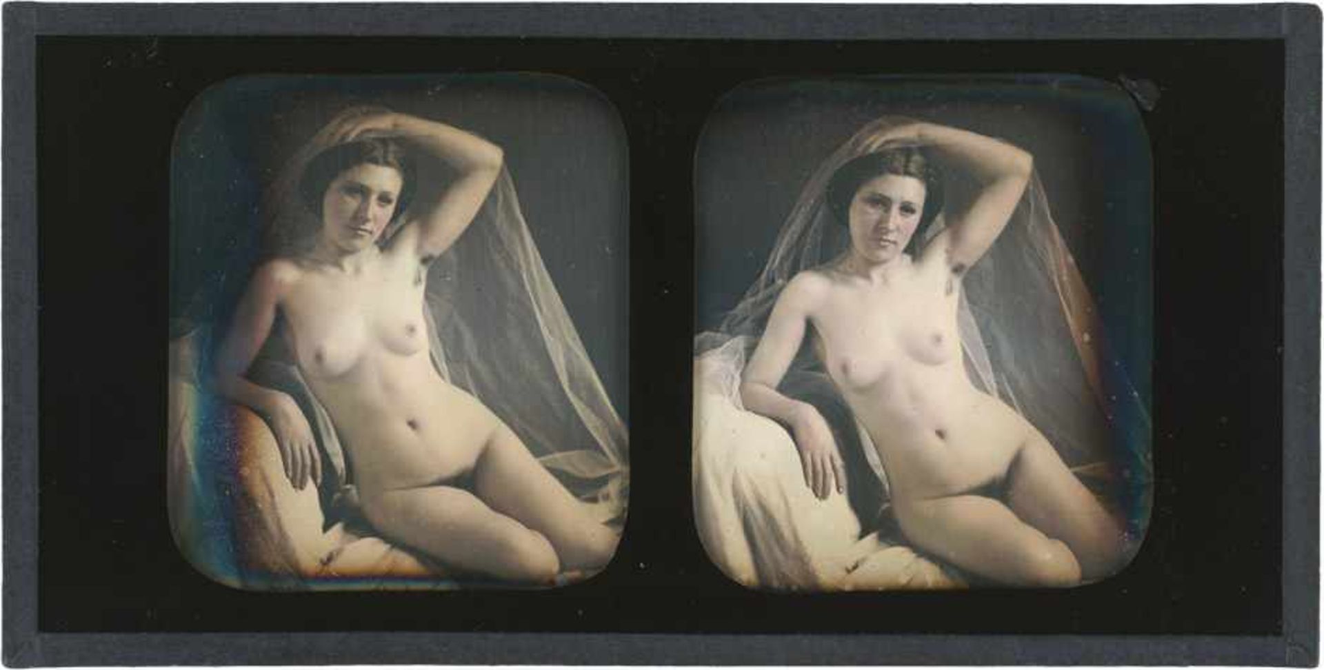 Daguerreotypes: Seated female nude with veilPhotographer: Bruno-Auguste Braquehais (attributed - Bild 2 aus 2