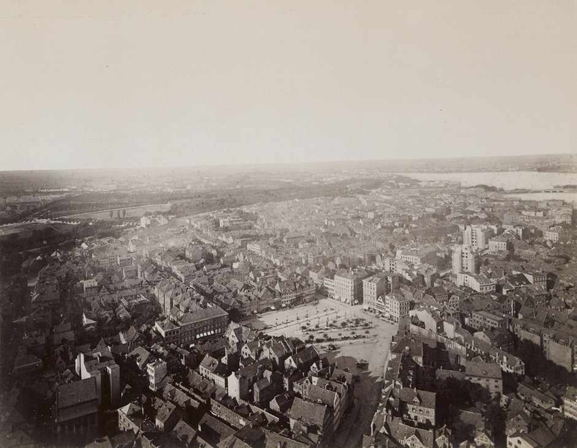 Koppmann, Georg: Aerial view of HamburgAerial view of Hamburg from the St. Michaelis tower. Circa