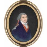 Französisch: um 1790/1795. Bildnis eines jungen Mannes in blauer Uniform mit rotem Kragen und