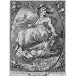 Goltzius, Hendrick: Drei Göttinen auf WolkenDrei Göttinen auf Wolken: Athena mit der Eule; Venus und