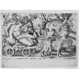 Bonasone, Giulio: 3 Blatt mit BacchusDer trunkene Silen auf einem Esel reitend; Zwei Satyrn leiten
