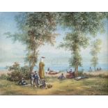 Mayer, Auguste-Etienne-François: Sommertag am BosporusSommertag am Bosporus.Aquarell. 8,2 x 10,9 cm.