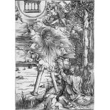 Dürer, Albrecht: Johannes, das Buch verschlingendJohannes, das Buch verschlingend. Holzschnitt. 39 x