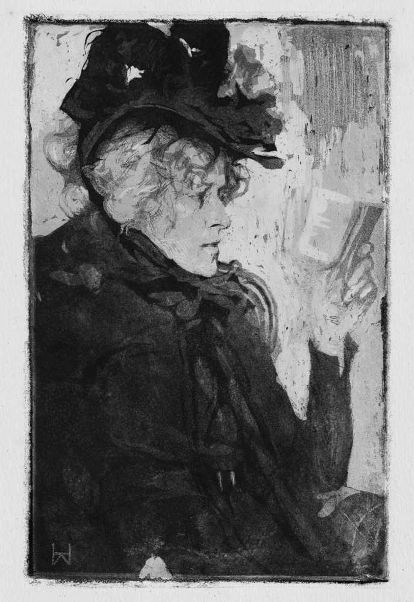 Wolff, Heinrich: Bildnis einer lesenden Dame mit HutBildnis einer lesenden Dame mit Hut. Radierung