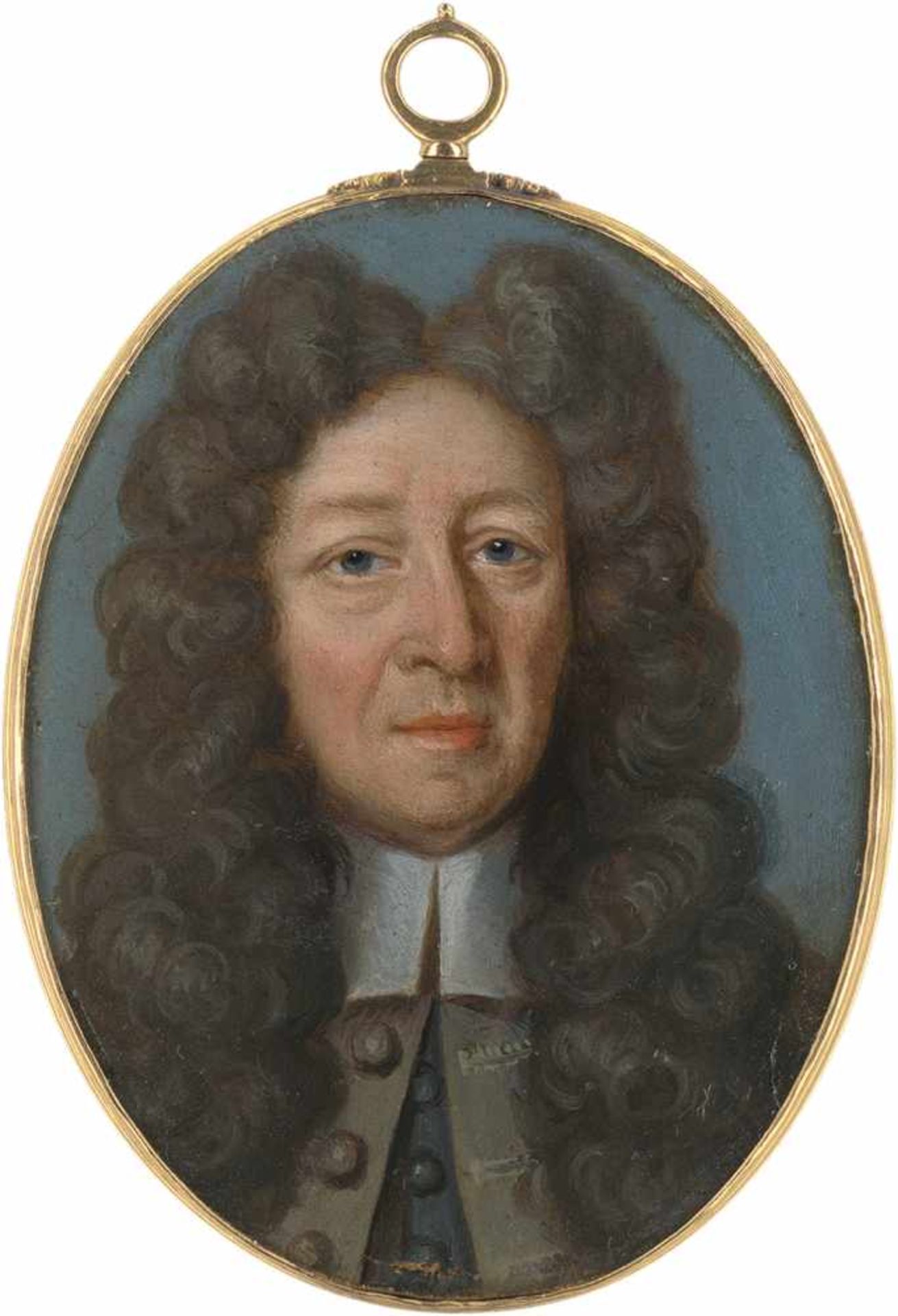 Englisch: um 1700/1710. Bildnis eines Mannes mit brauner Allongeperücke in hellbrauner Jackeum