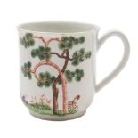 An early Worcester coffee cup: with grooved loop handle,