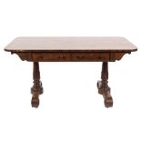 A William IV rosewood rectangular library table:, the top with rounded corners,