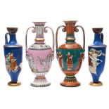 Two Samual Alcock porcelain neo-classical vases and a pair of ewers: the vases printed and painted