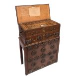 A carpenter's 18th Century oak tool chest on a stand:,