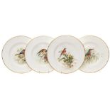 Four Royal Worcester cabinet plates painted by William Powell: each enamelled with ornithological