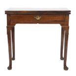 A George II mahogany rectangular tea table:, with a hinged top,