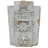 Monumental Historical carved Keystone: with rectangular foliate decorated plaque entitled