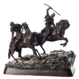 After Vasily Grachev (1831-1905) A bronze group of Galloping Cherkessians: signed in the base in