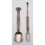 An Iona silver spoon and fork, maker Alexander Ritchie,