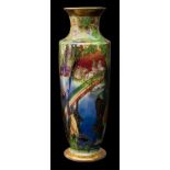 A Wedgwood fairyland lustre vase: of slender shouldered form (shape 3149) brightly decorated in the