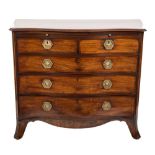 A George IV mahogany and inlaid serpentine-fronted chest:, the moulded top of serpentine outline,