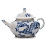 A Chinese blue and white miniature 'dragon' wine pot and cover: painted with two scaly dragons