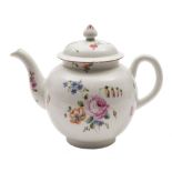 A Derby teapot and cover: of globular form with domed cover and pointed finial,