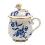 A First Period Worcester custard cup and cover: of bell shape with domed cover and flower finial,