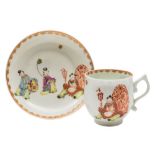 A First Period Worcester 'Pu Tai' pattern coffee cup and saucer: the cup of bell shape with