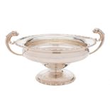 A George V silver pedestal comport, maker's mark worn, Chester 1919: with bobbin beaded border,