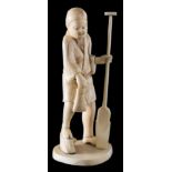 A Japanese carved ivory okimono of a fisherman: holding a paddle, signed Ryushi, Meiji period, 11cm.