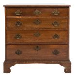 A 19th century mahogany chest of small size containing four long drawers on bracket feet:.