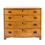 A George III satinwood bow-fronted chest:, the top with a moulded edge,