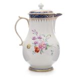 A Derby baluster jug and cover: with pointed finial and scroll handle,