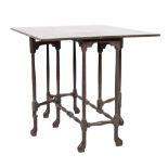 An 18th Century mahogany spider leg table:, with a rectangular hinged top on turned under framing,