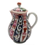 A First Period Worcester sparrow beak milk jug and cover: of baluster form with loop handle,
