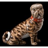 A Galle faience pug 'Monsieur le Comte': modelled in seated posture wearing a captioned red collar