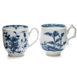 A First Period Worcester blue and white coffee cup and one other: the first of bell shape with