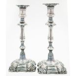 A pair of silver plated candlesticks, maker Elkington & Co,