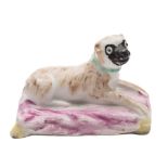An English porcelain model of a pug dog,