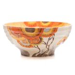 A Clarice Cliff Bizarre bowl in the Rodanthe pattern: of ribbed circular form (shape 633) the