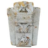 Monumental Historical carved Keystone: with rectangular foliate decorated plaque entitled