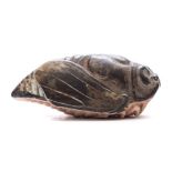 A Chinese porcelain snuff bottle: modelled in the form of a Cicada under bronze and salmon pink