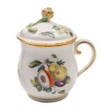 A Chelsea-Derby custard cup and cover: of bell shape with flower and stem finial,