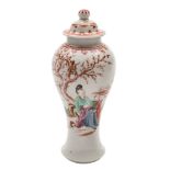 A Lowestoft vase and cover: of small size and inverted baluster form with domed cover,