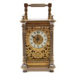 A French Edwardian carriage clock: the eight-day duration timepiece movement having a platform