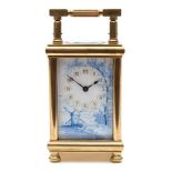 A French Victorian porcelain panelled Boite Jonc carriage clock: the eight-day duration timepiece