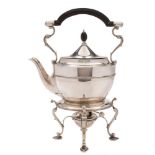 A George V silver tea kettle, stand and burner, maker Goldsmiths & Silversmiths Co Ltd,