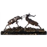 After Irene Rochard ( 1906-1984) Rutting Stags: bronze study signed I RocHaRd,