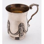 A George V silver christening mug, maker's mark worn, London, 1918: of cylindrical outline,