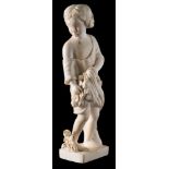 A 19th century European carved ivory figure of a young girl: holding flowers in the folds of her