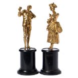 A pair of 19th century gilt bronze figures of Pierrot and Columbine:,