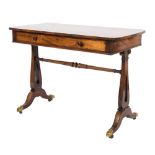 A Regency rosewood rectangular side table:, the top with slightly curved ends,