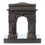 A bronze model of L'Arc De Triomphe: unsigned, mounted on a rectangular polished slate base, 20cm.