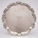 An Elizabeth II silver salver, maker Wakely & Wheeler, London, 1988: inscribed,